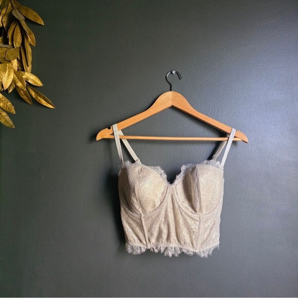 Victoria’s Secret Dream Angels Strapless Lined Bustier Bra Gold Shimmer 34DD - Picture 1 of 16